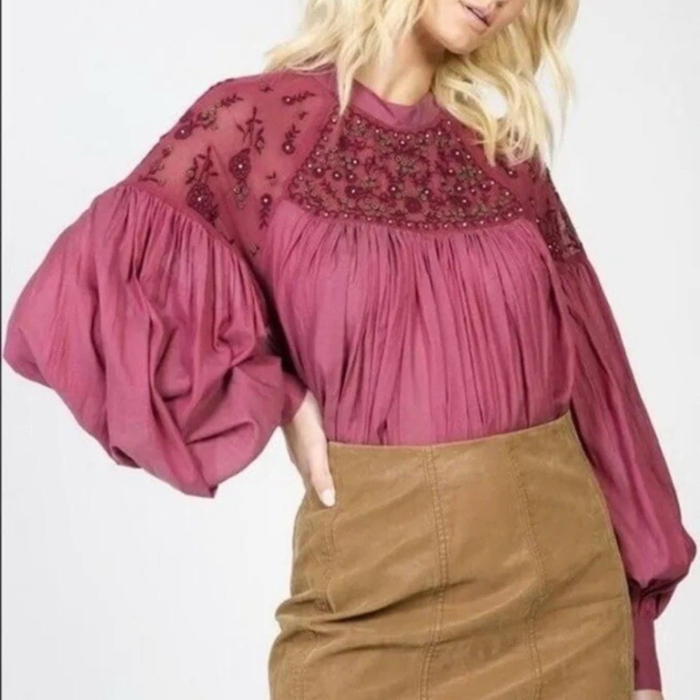 Free People Have It My Way Beaded Embroidered Blouse xs